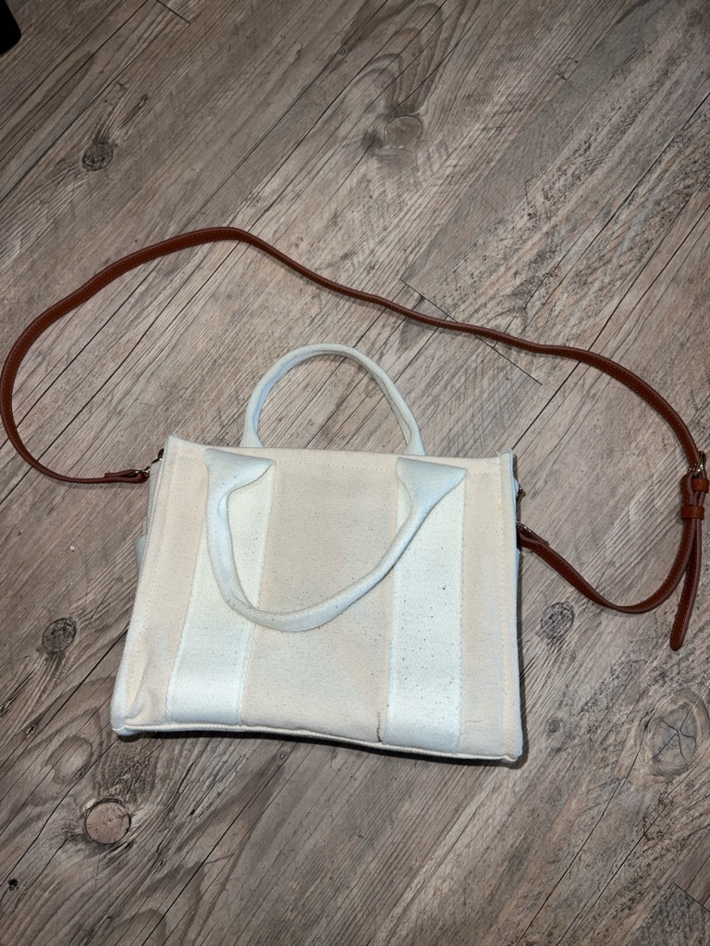 Universal Thread Cream Canvas Crossbody with Brown Strap